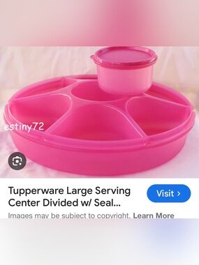 Tupperware Pink Divided Serving Tray with Sealable Dip Cup